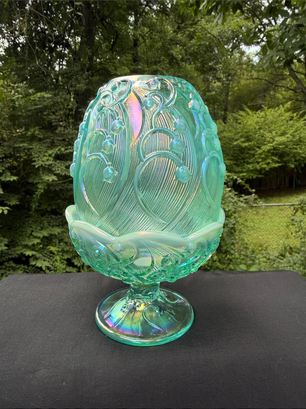 Fenton Lily of the valley Embossed Pedestal 2 Piece Fairy Light